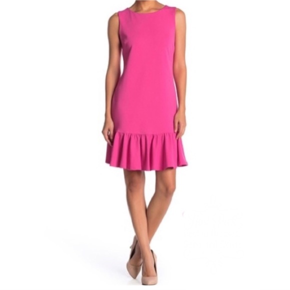 BETSEY JOHNSON Dress Pink Ruffled Hem Sleeveless Knee Length Crepe - Picture 7 of 7